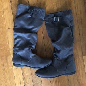 Gray Scrunch High Boots